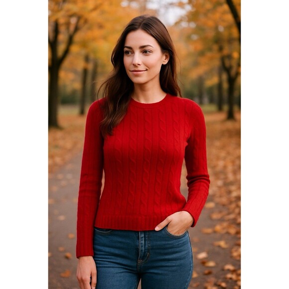 Peck &Peck Women's 100% Cashmere Red Cable Knit Sweater Quiet Luxury Timeless Sm - Picture 2 of 8